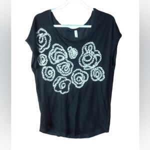 Free People Black Mesh Detail Tee